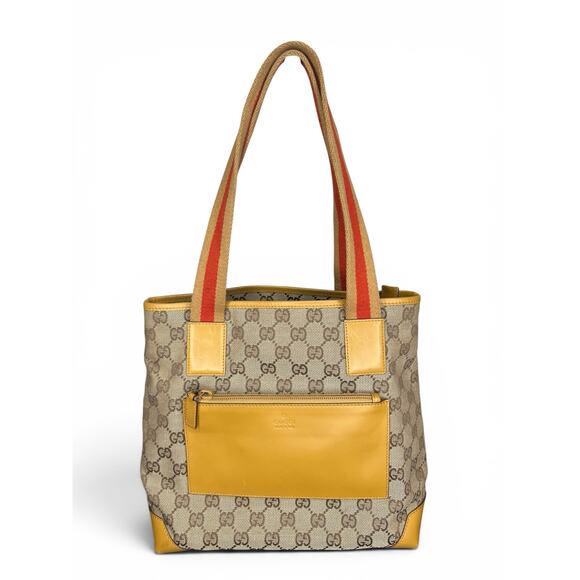 Gucci Handbags - Vintage Gucci GG Canvas Sherry Line Tote Bag Yellow 019-0402 Tom Ford Era